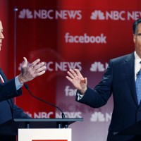 Sen. Rick Santorum, left, and Gov. Mitt Romney
